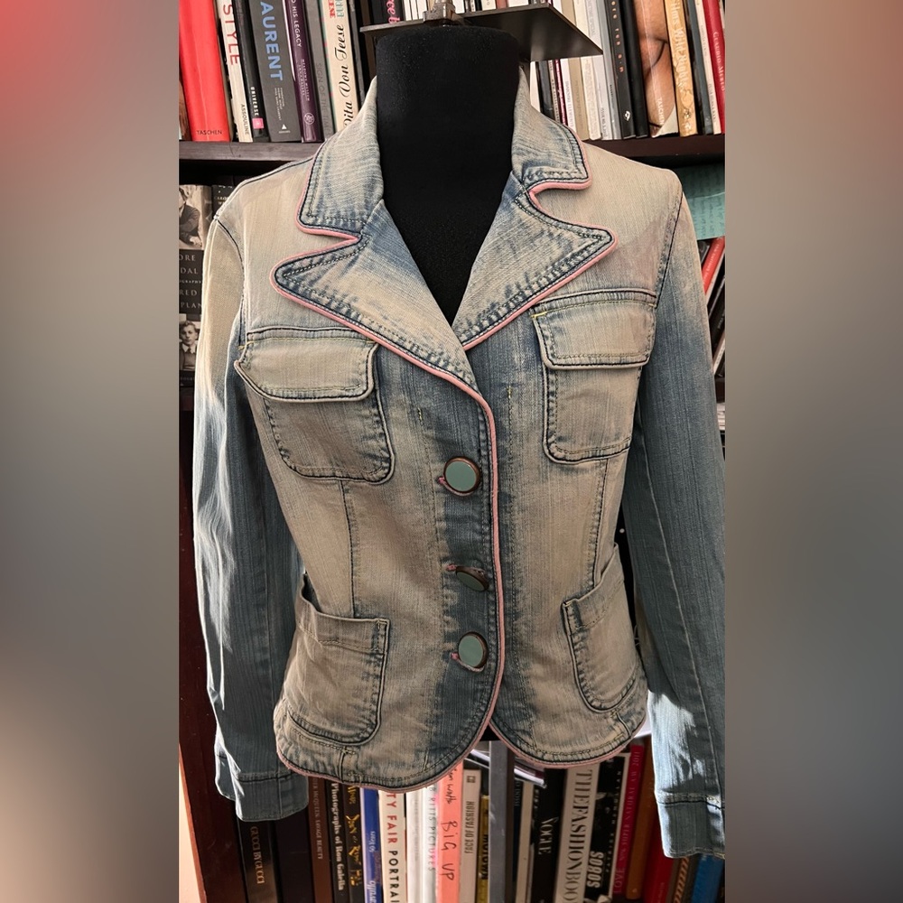 Wax Jean Light Blue Denim Jacket with Pink Piping